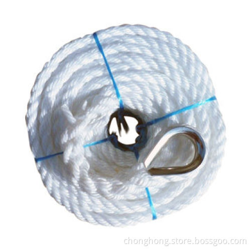 Nylon Dock Line with 3 Strands Twisted, Mainly in White Color